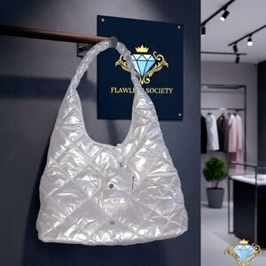 House of Harlow 1960 White Quilted Puffer Tote & Detachable Coin Pouch